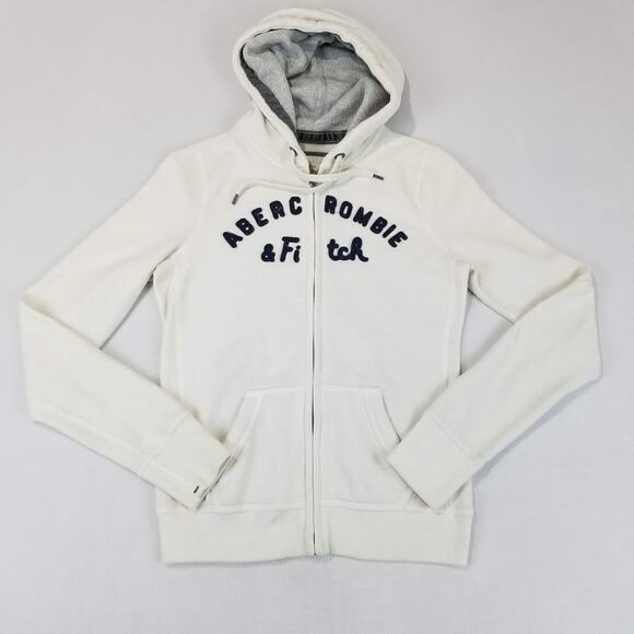Y2K A&F Spell Out Zip Hoodie Medium White Vintage Campus Style - Picture 14 of 14